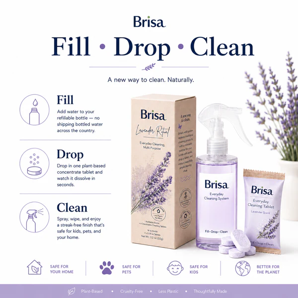 Lavender Cleaning Kit - Refillable Spray Bottle with 4 Multi Purpose Cleaning Tablets