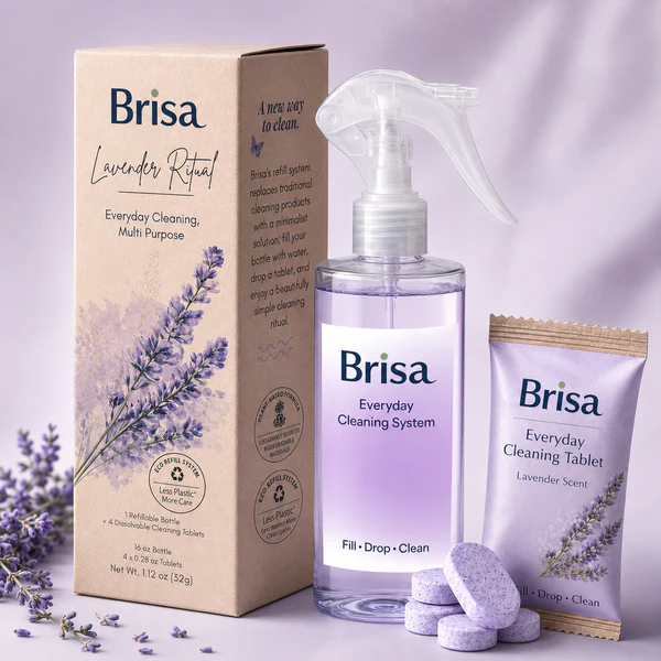 Lavender Cleaning Kit - Refillable Spray Bottle with 4 Multi Purpose Cleaning Tablets