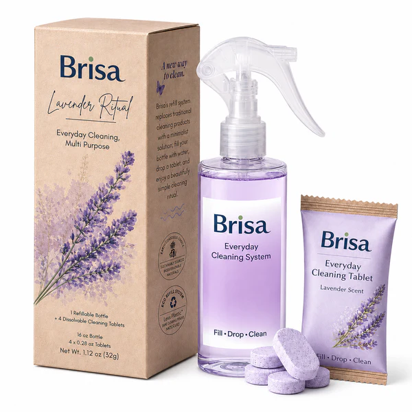 Lavender Cleaning Kit - Refillable Spray Bottle with 4 Multi Purpose Cleaning Tablets