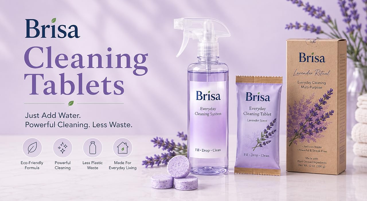 Lavender Cleaning Kit - Refillable Spray Bottle with 4 Multi Purpose Cleaning Tablets